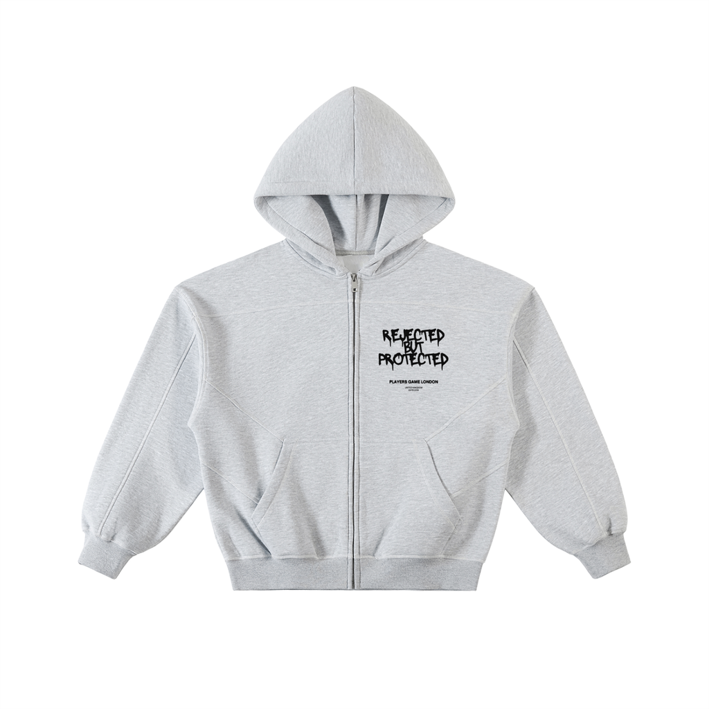 Rejected But Protected Contrast-Stitched Boxy Fleece Zip Hoodie