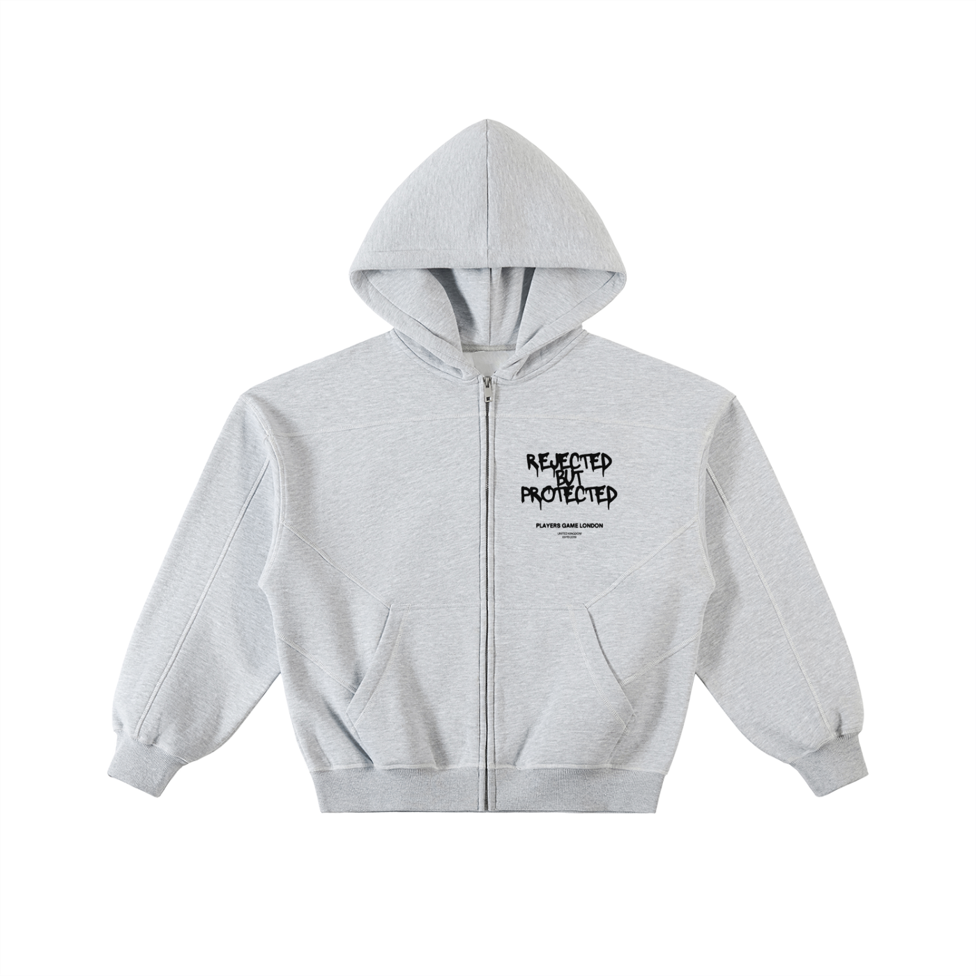 Rejected But Protected Contrast-Stitched Boxy Fleece Zip Hoodie