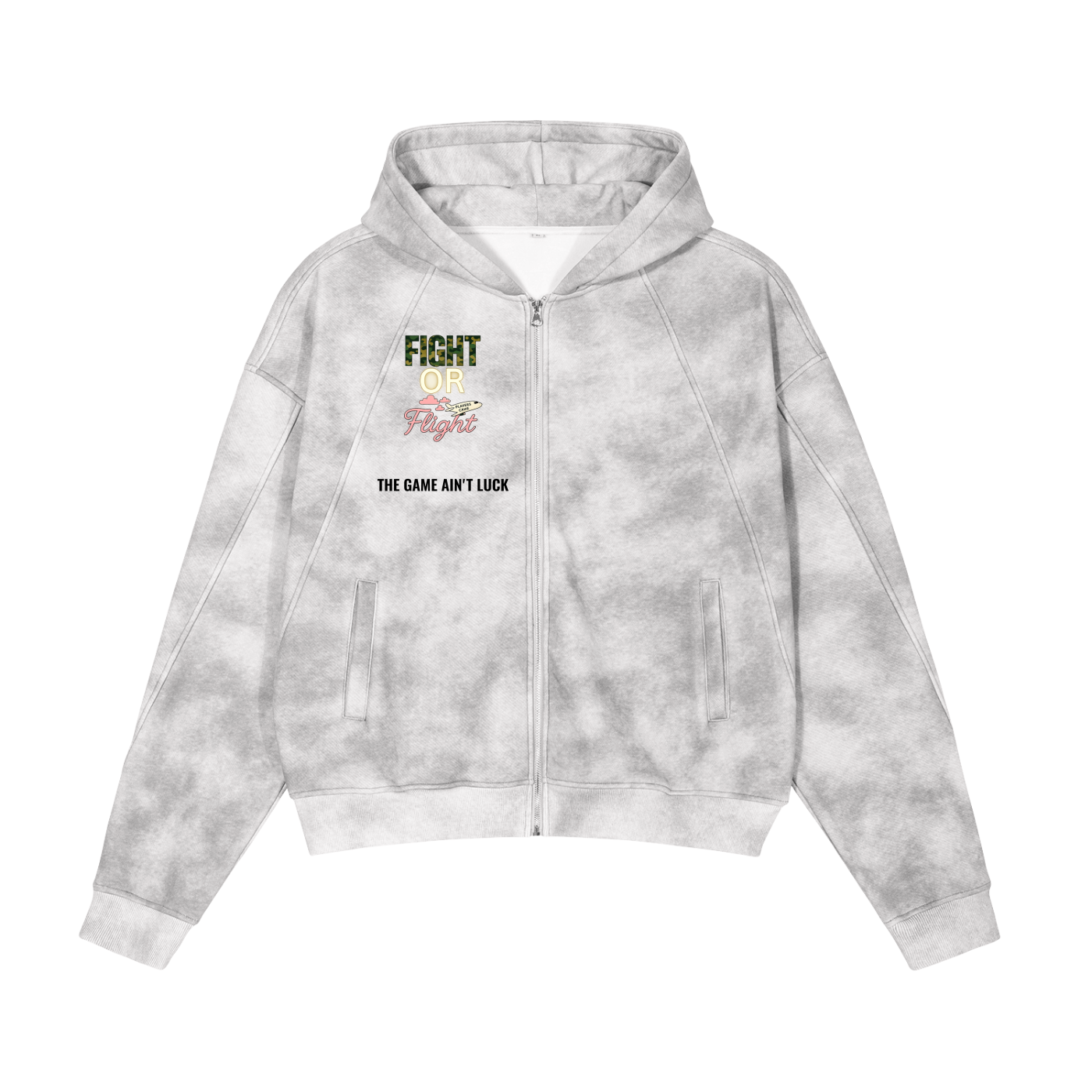 Fight Or Flight / Game Ain't Luck Dirty Washed Zip-Up Fleece Hoodie